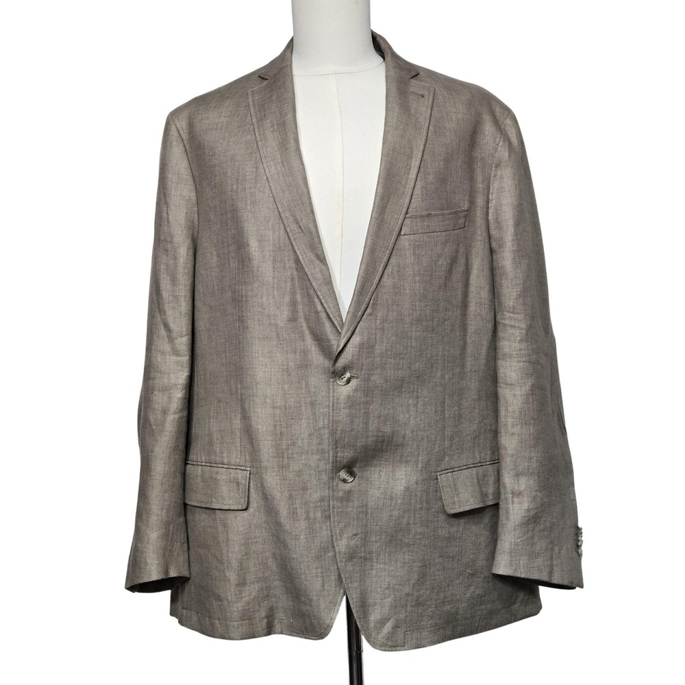 Cremieux Collection Blazer‎ Mens 2XL Brown 100% Linen Sport Coat Elbow Patch
